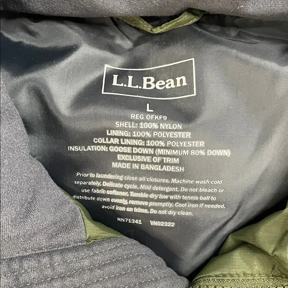 L.L. Bean Men's Goose Down Vest Large Olive Army Green Rugged Puffer Warm